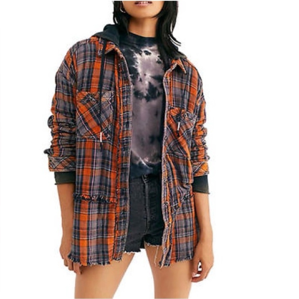We the Free Calico Basin Plaid Flannel Hooded size  S - Picture 3 of 13